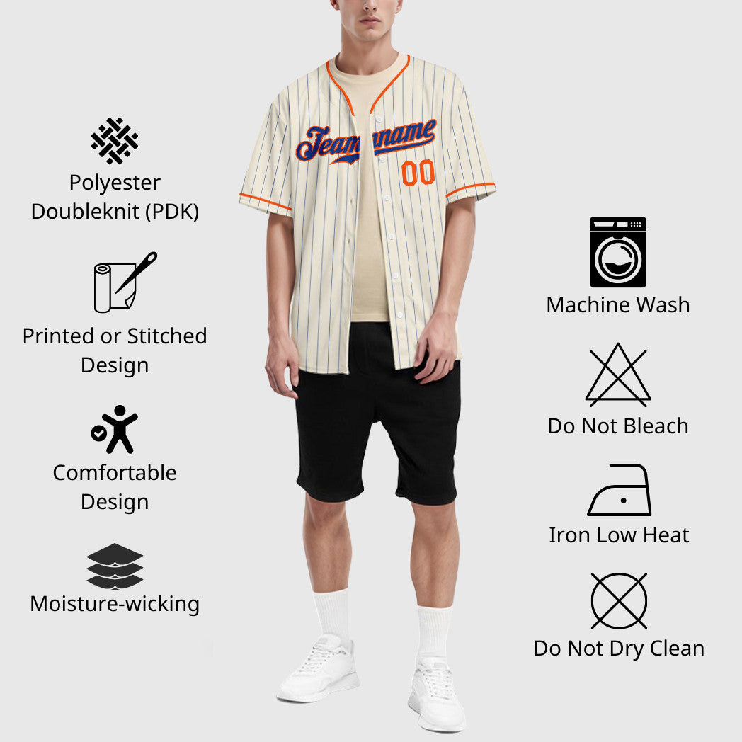 Custom Cream Royal Royal-Orange Pinstripe Baseball Jersey