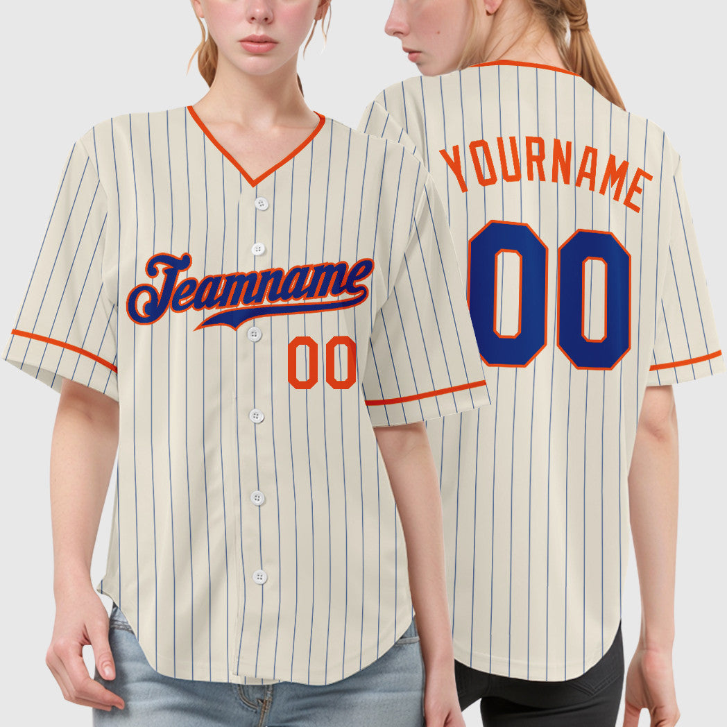 Custom Cream Royal Royal-Orange Pinstripe Baseball Jersey