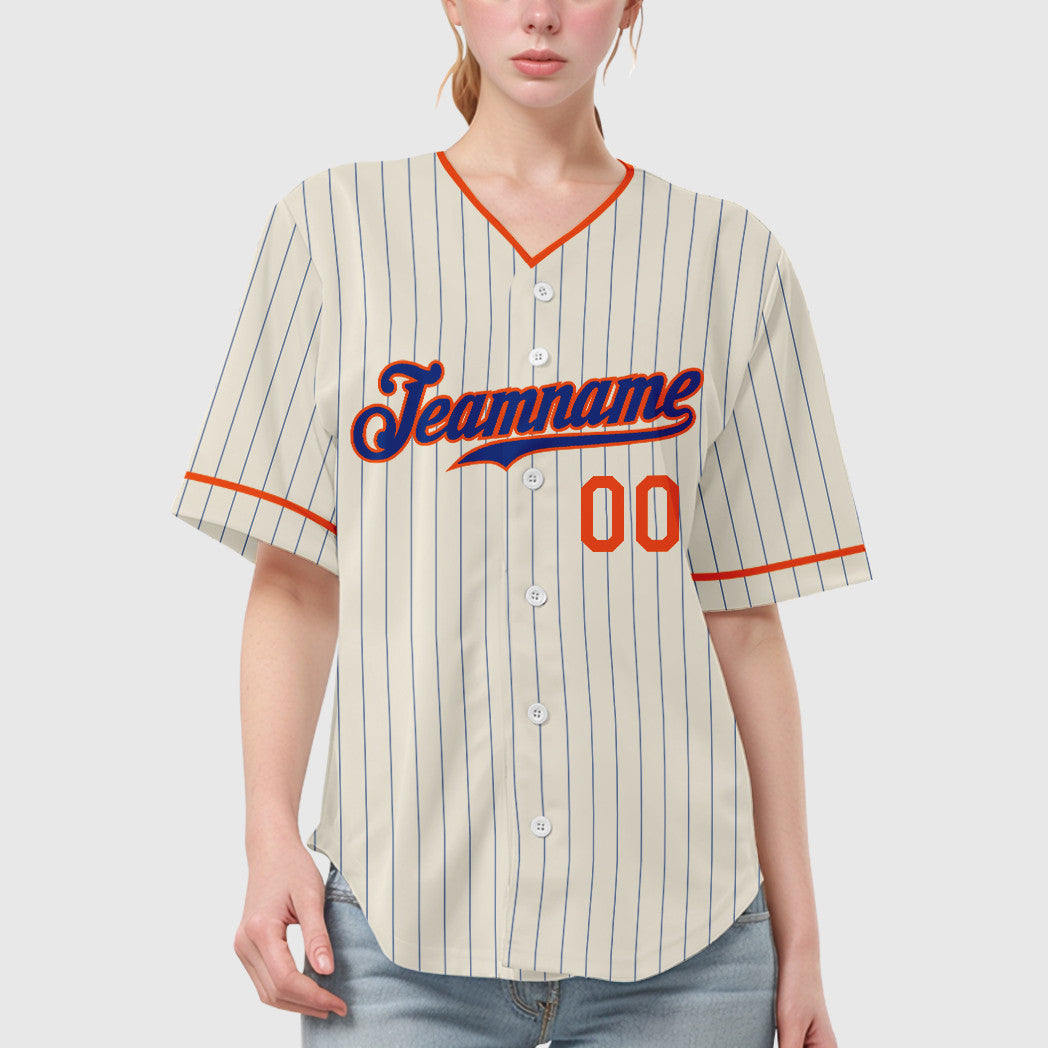Custom Cream Royal Royal-Orange Pinstripe Baseball Jersey