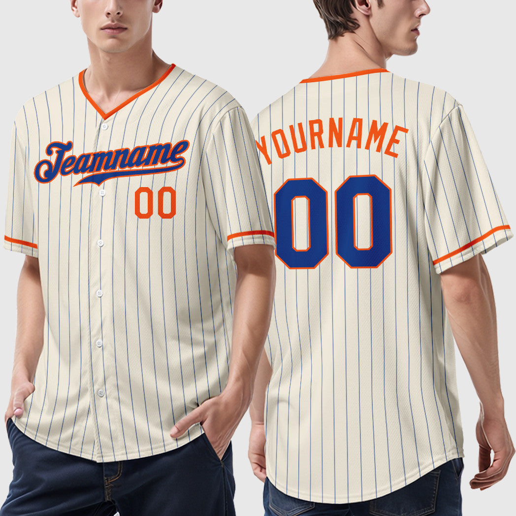 Custom Cream Royal Royal-Orange Pinstripe Baseball Jersey