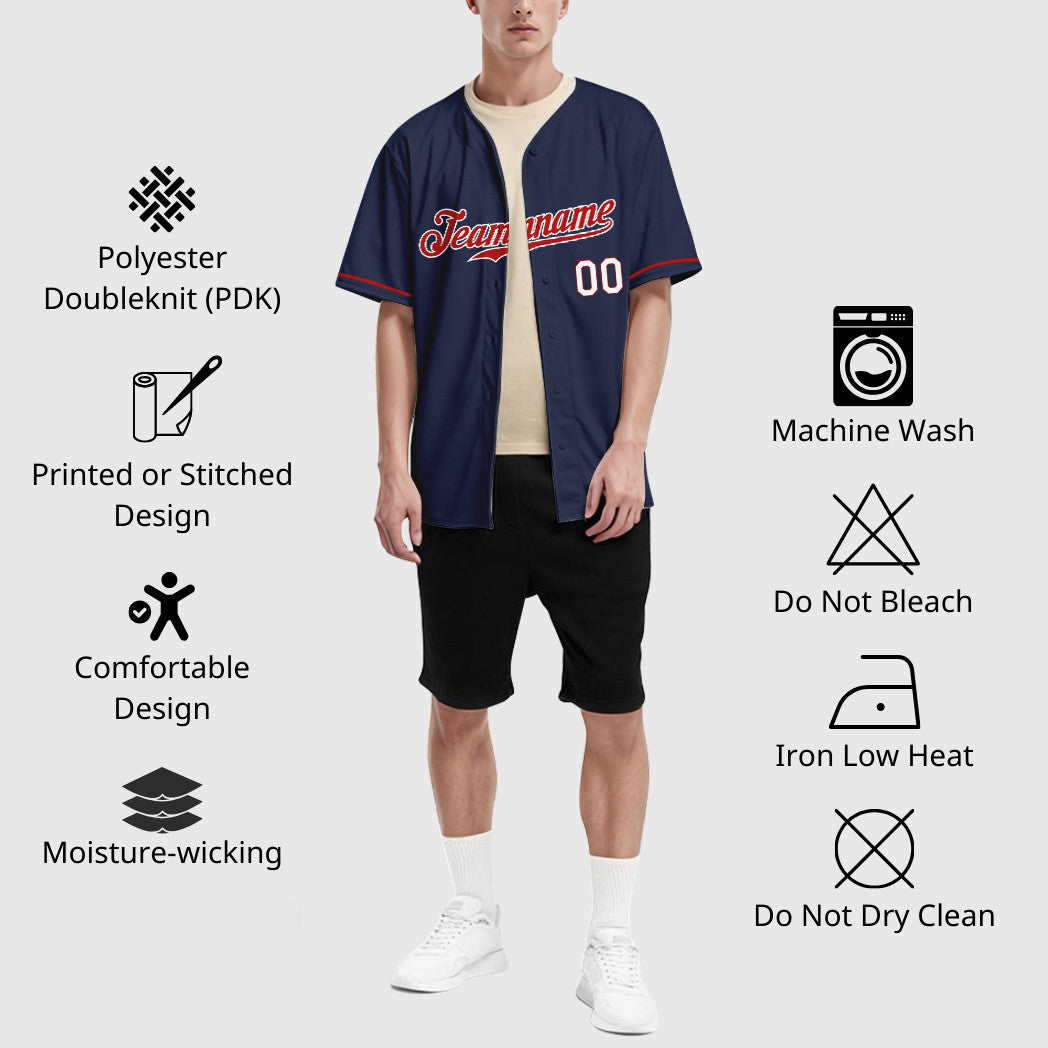 Custom Navy Red Red-White Baseball Jersey