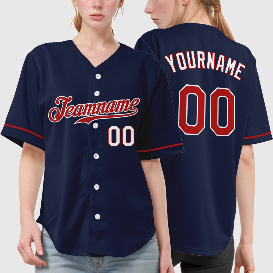 Custom Navy Red Red-White Baseball Jersey
