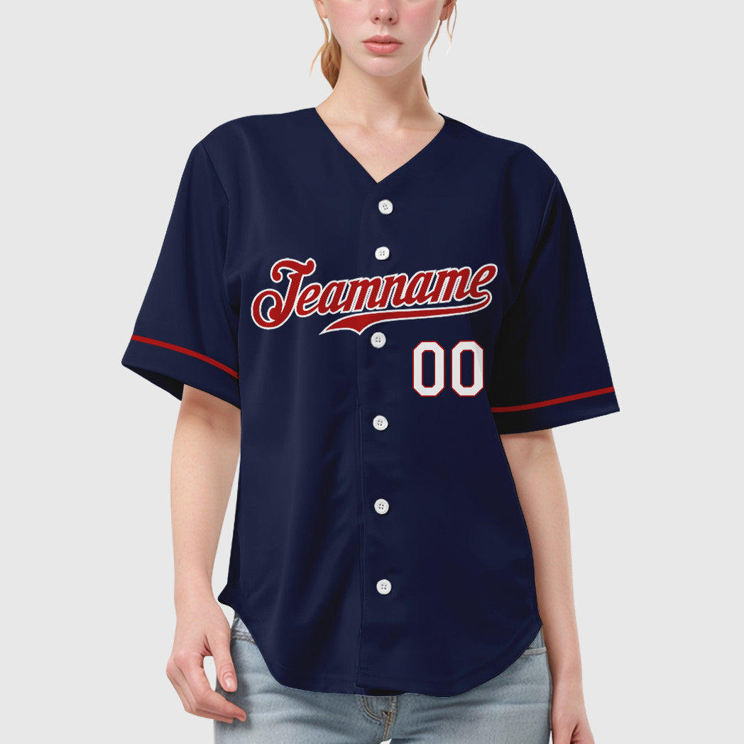 Custom Navy Red Red-White Baseball Jersey