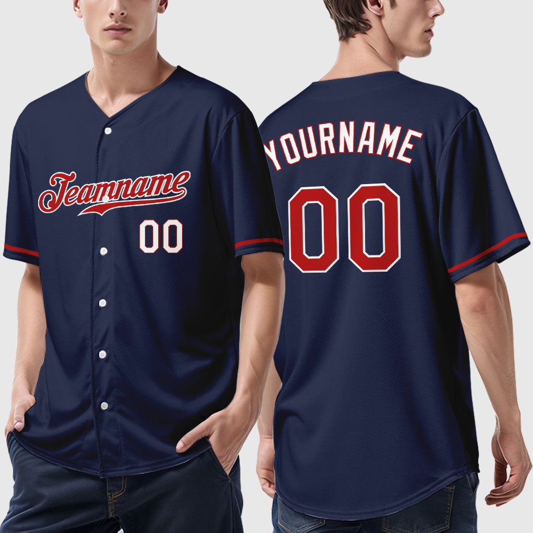 Custom Navy Red Red-White Baseball Jersey
