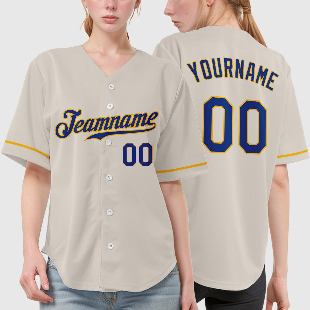 Custom Cream Royal Gold Baseball Jersey