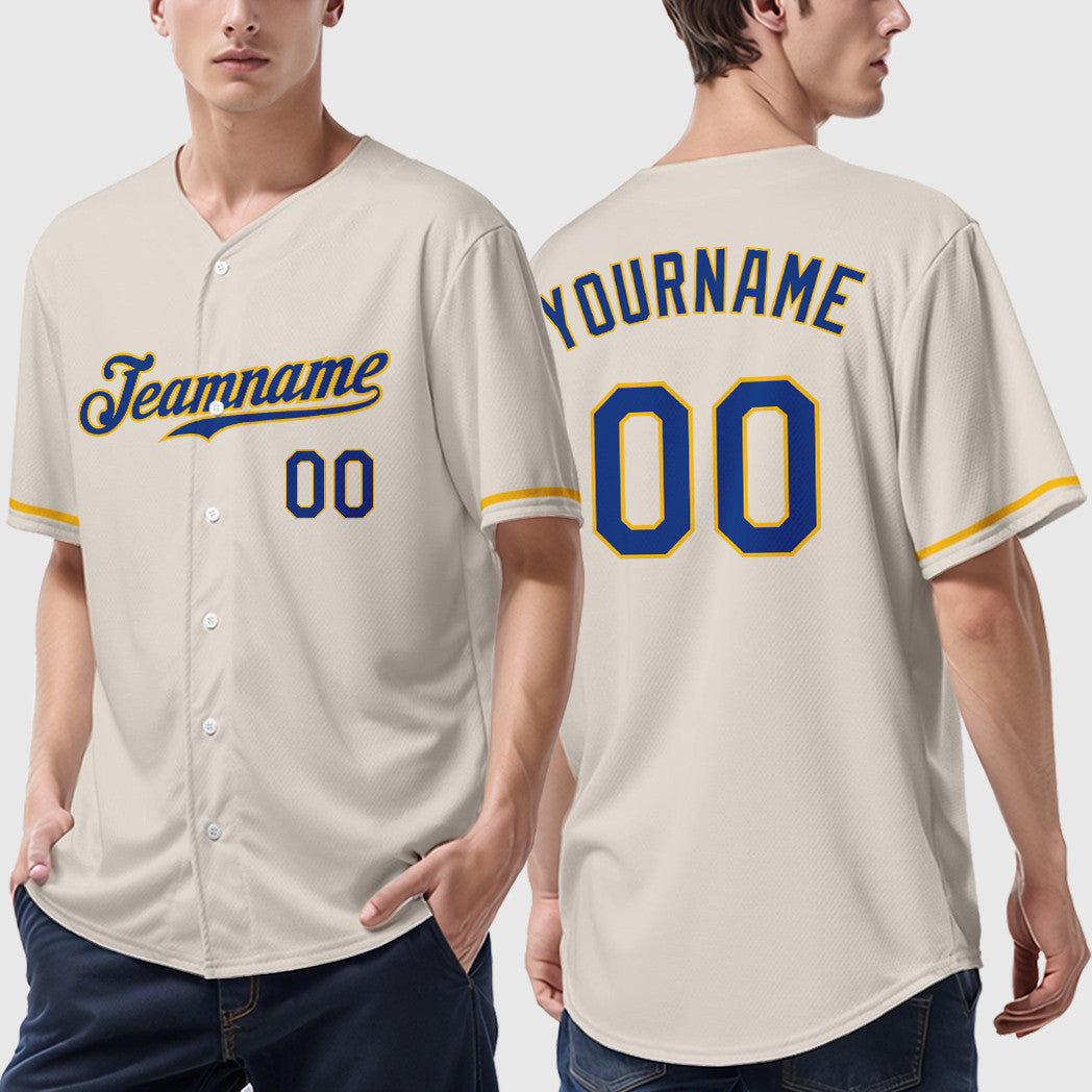Custom Cream Royal Gold Baseball Jersey