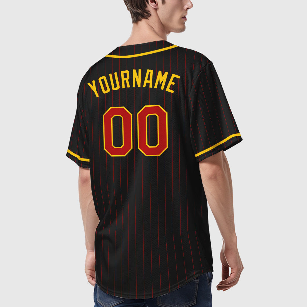 Custom Black Red Red-Yellow Piping Pinstripe Baseball Jersey