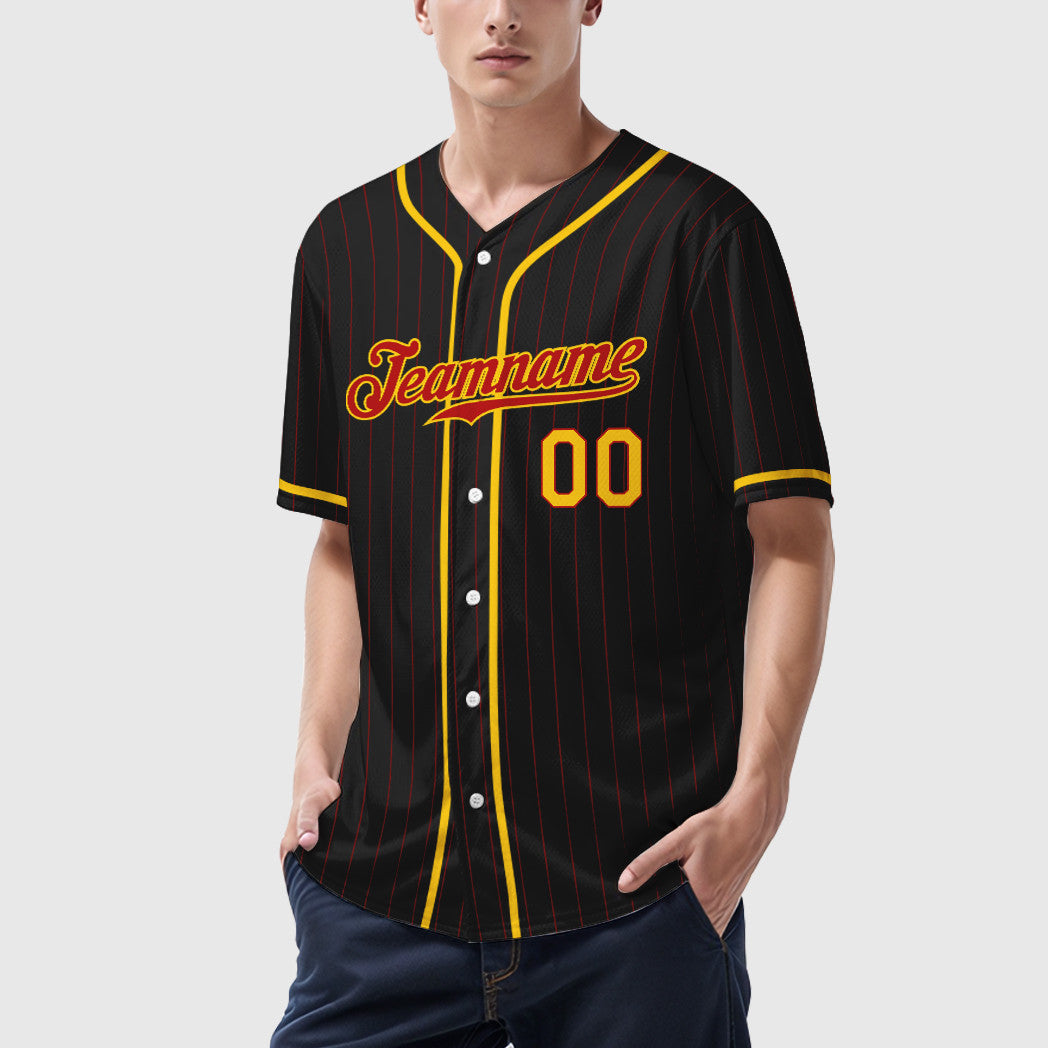 Custom Black Red Red-Yellow Piping Pinstripe Baseball Jersey