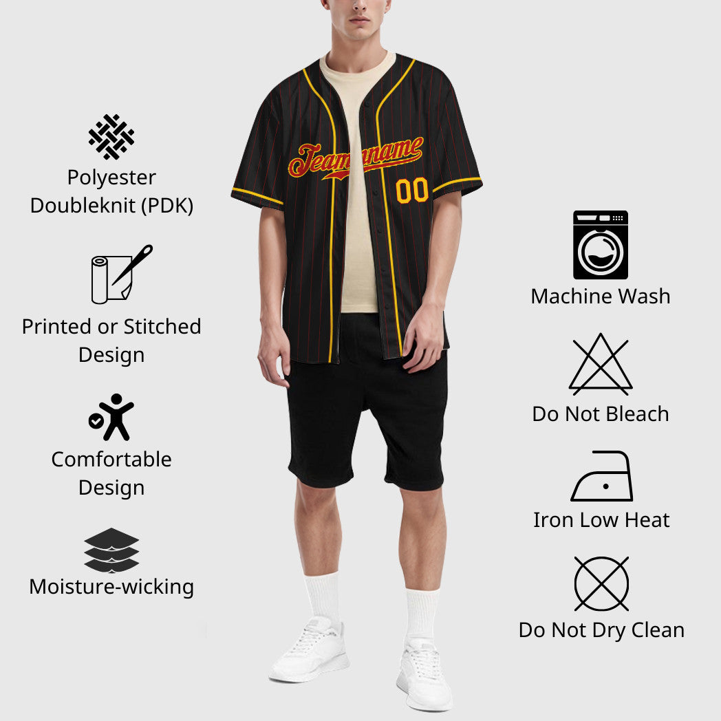 Custom Black Red Red-Yellow Piping Pinstripe Baseball Jersey