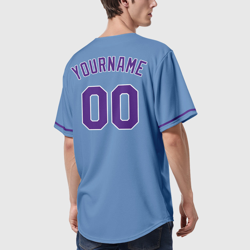 Custom Powder Blue White Purple Baseball Jersey
