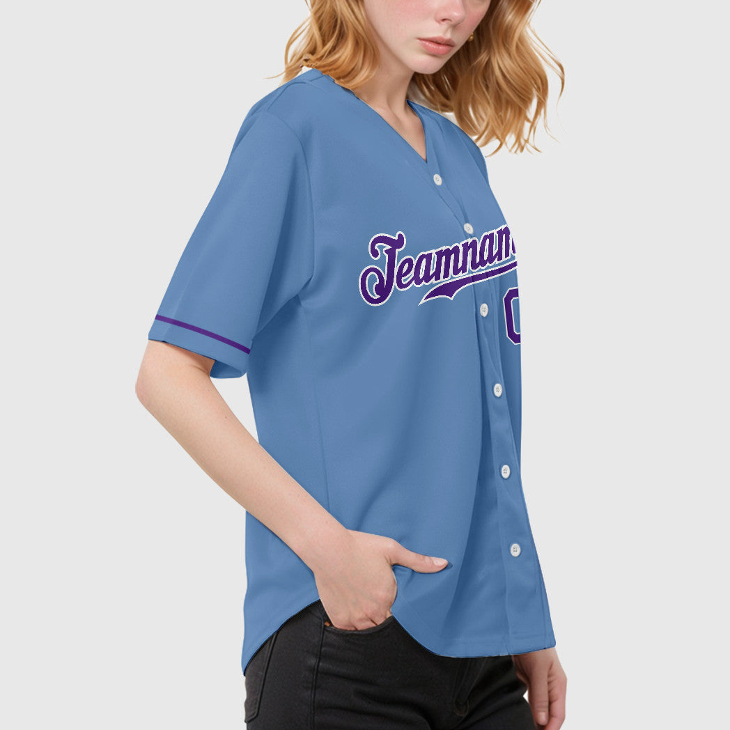 Custom Powder Blue White Purple Baseball Jersey