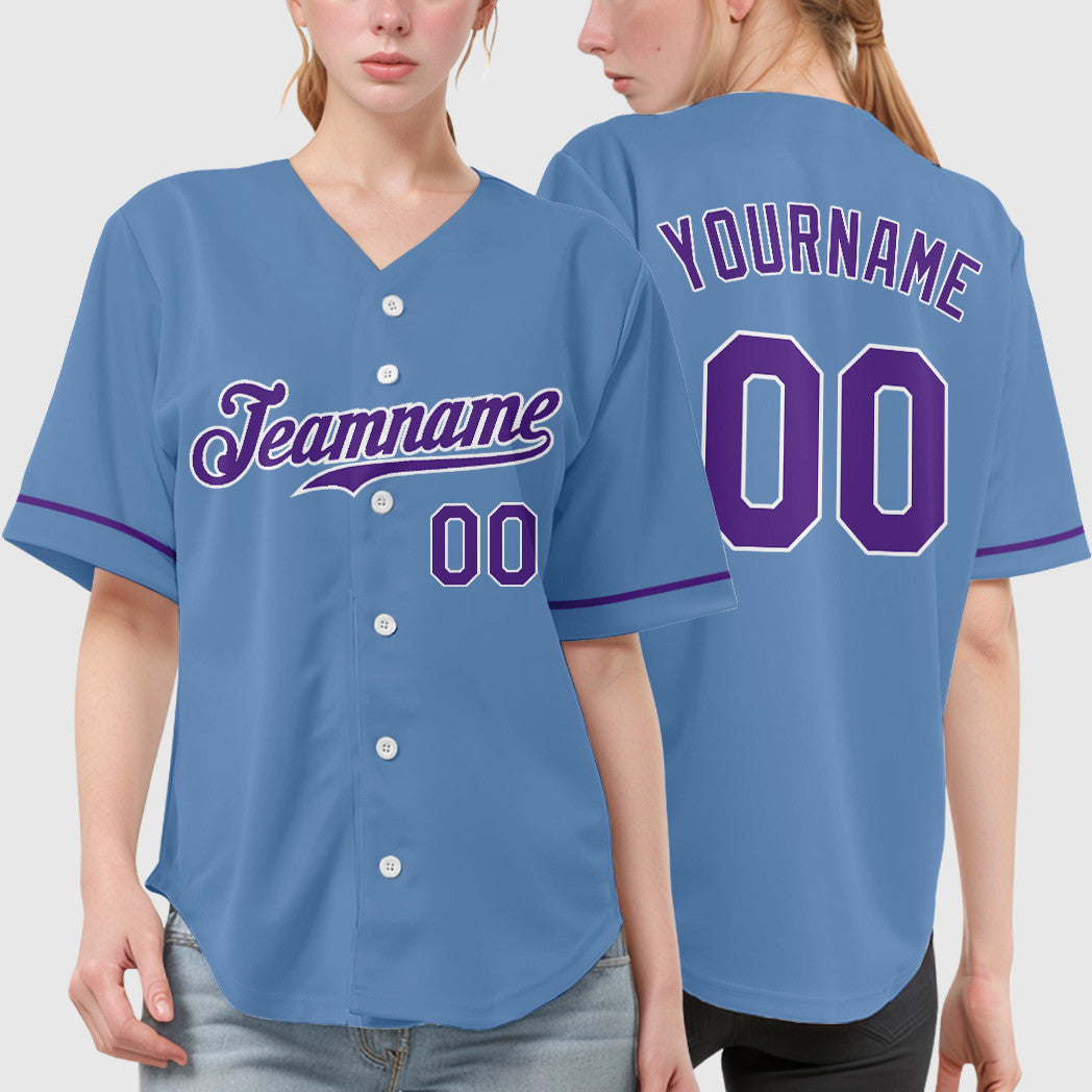 Custom Powder Blue White Purple Baseball Jersey