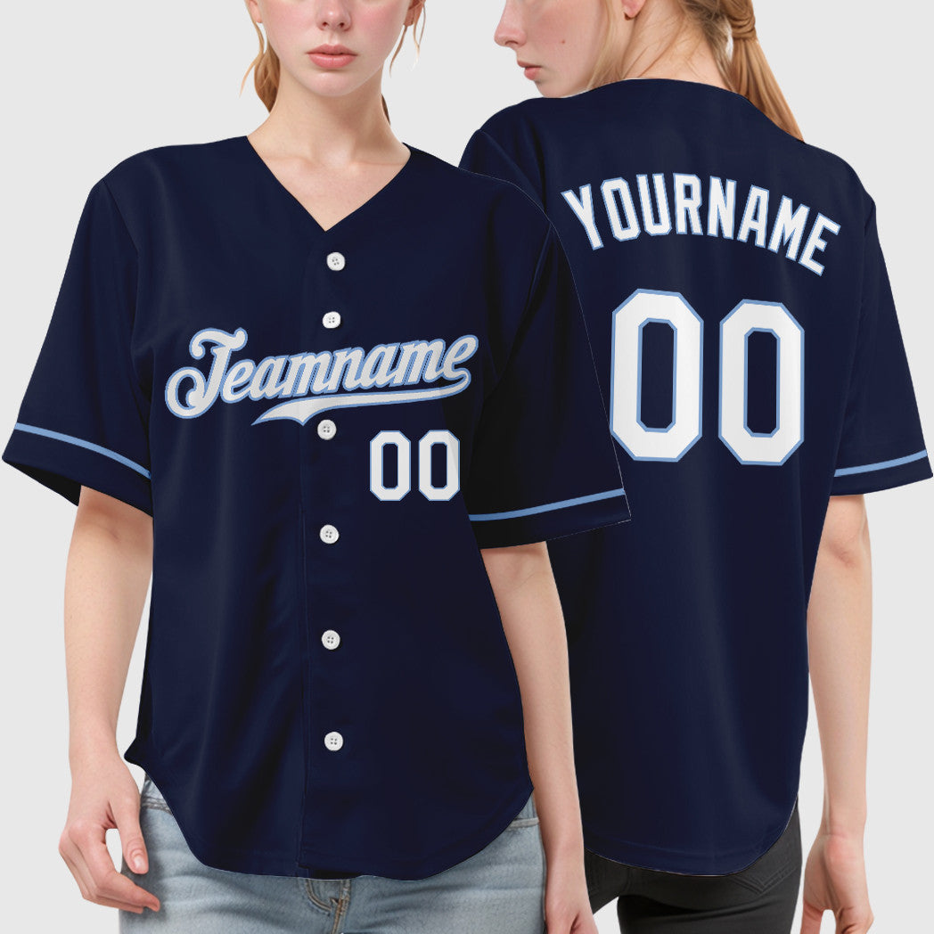 Custom Navy White White-Light Blue Baseball Jersey
