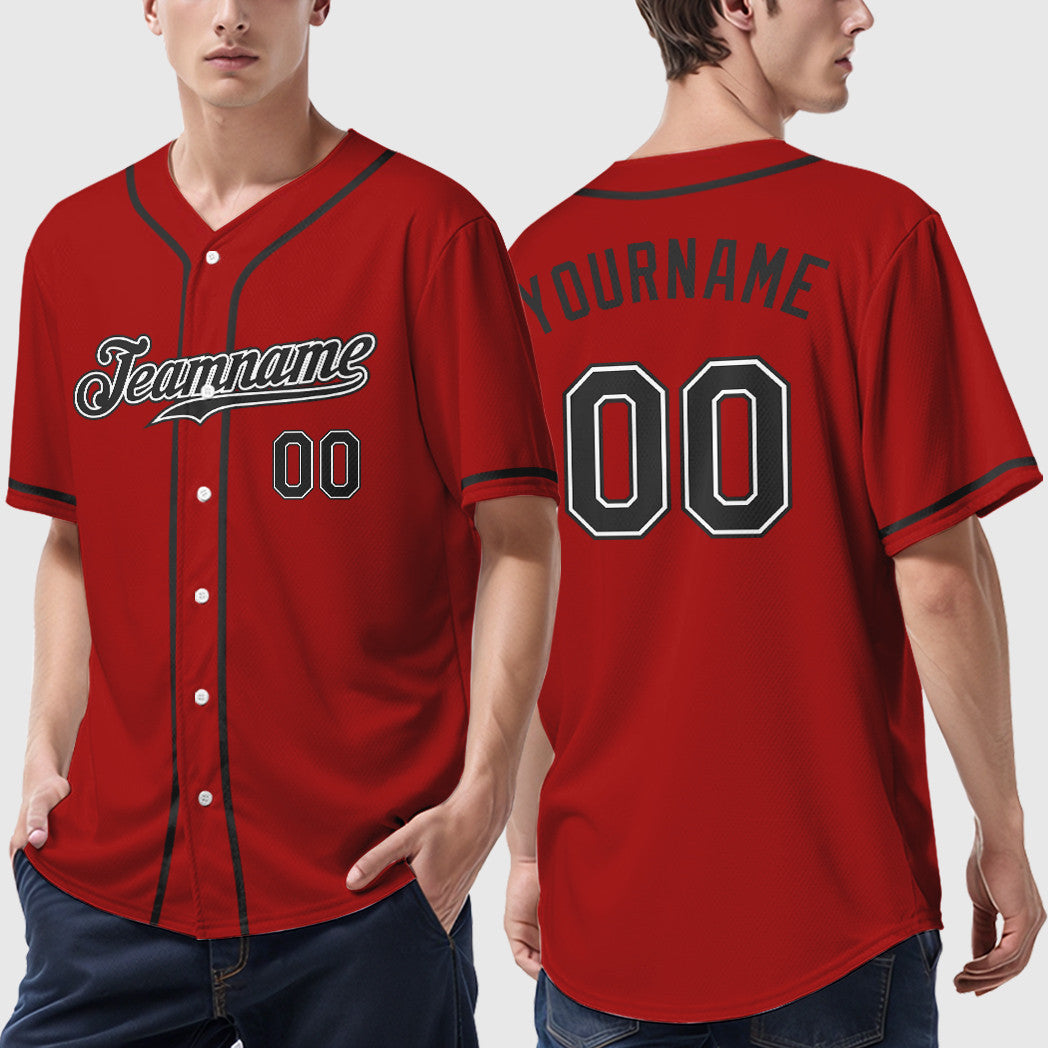 Custom Red Black Black-White Sleeve Baseball Jersey