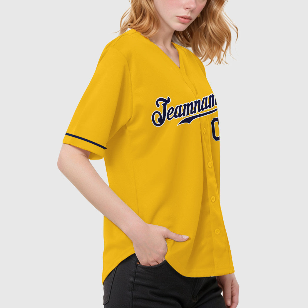 Custom Yellow Navy Navy-White Baseball Jersey