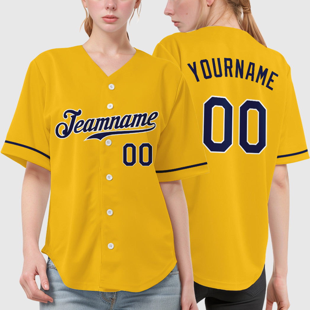 Custom Yellow Navy Navy-White Baseball Jersey