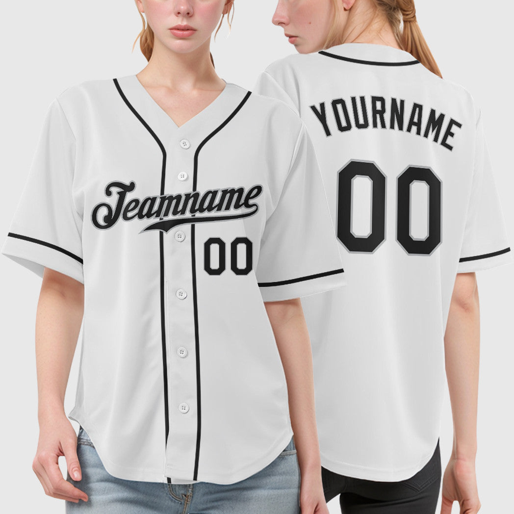 Custom White Black Black-Gray Sleeve Baseball Jersey