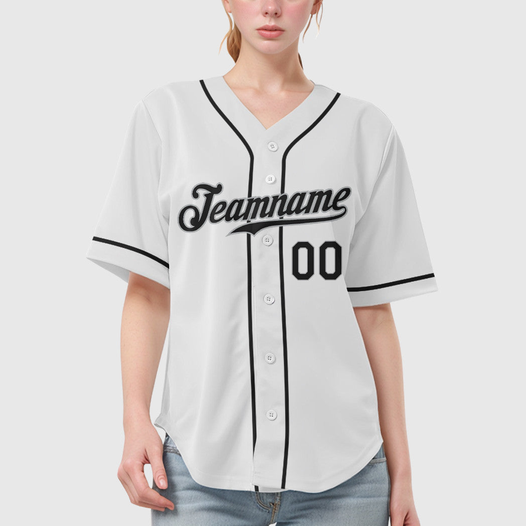 Custom White Black Black-Gray Sleeve Baseball Jersey