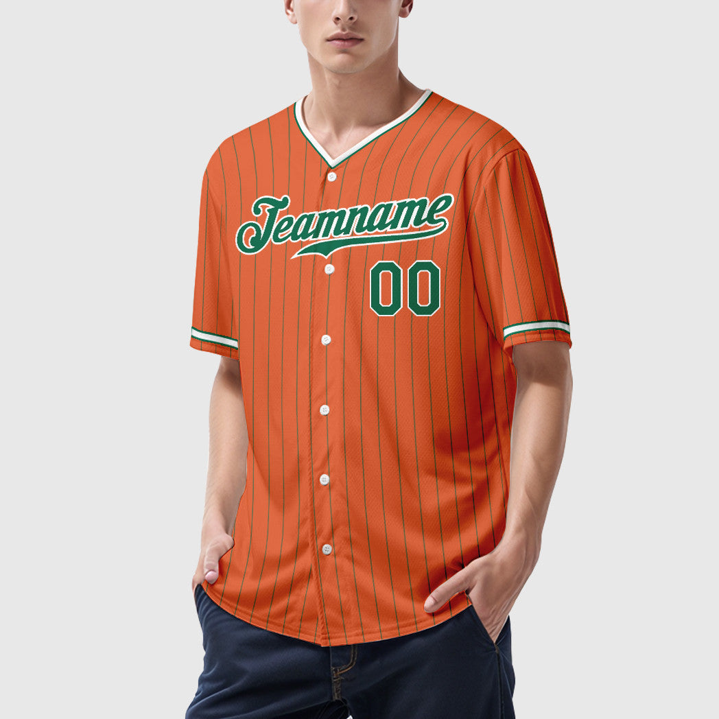 Custom Orange Kelly Green Kelly Green-White Pinstripe Baseball Jersey