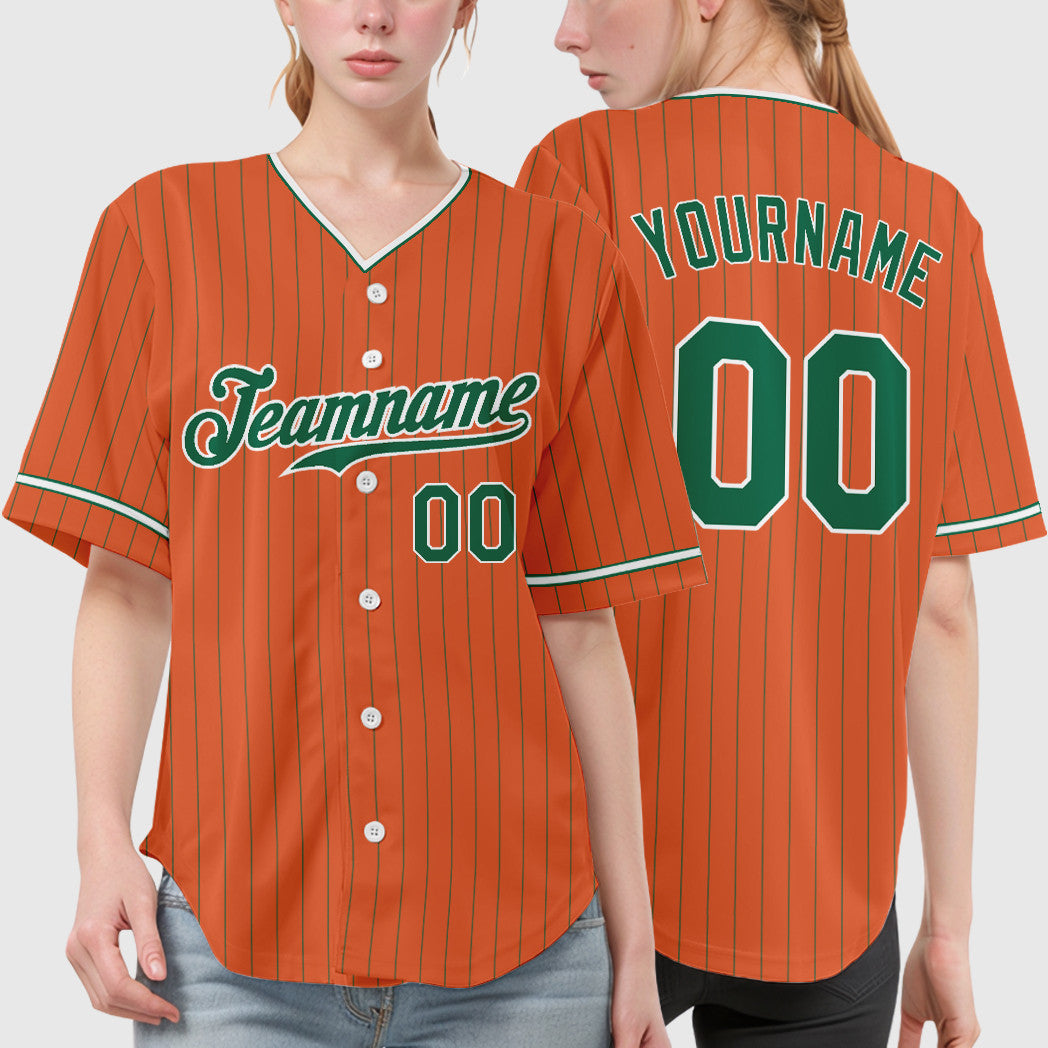 Custom Orange Kelly Green Kelly Green-White Pinstripe Baseball Jersey