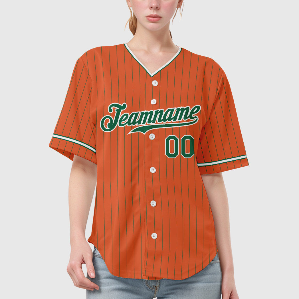 Custom Orange Kelly Green Kelly Green-White Pinstripe Baseball Jersey