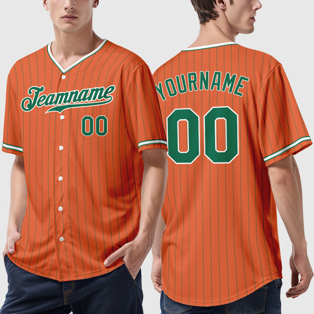 Custom Orange Kelly Green Kelly Green-White Pinstripe Baseball Jersey
