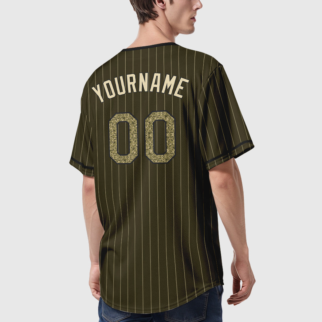 Custom Olive City Cream Camo-Black Pinstripe Salute To Service Baseball Jersey