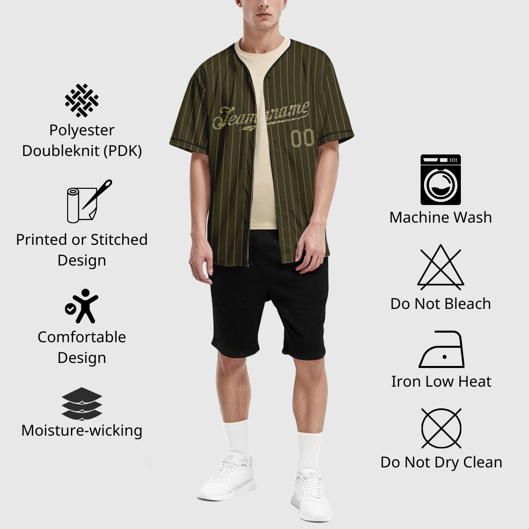 Custom Olive City Cream Camo-Black Pinstripe Salute To Service Baseball Jersey