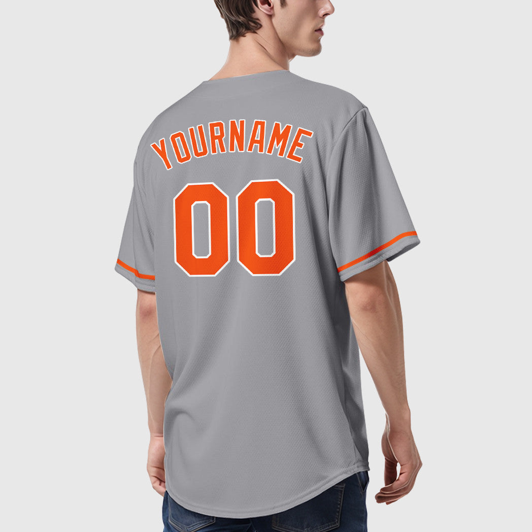 Custom Gray White Orange Baseball Jersey