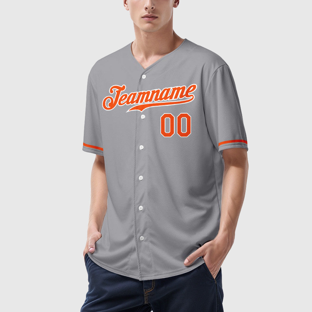 Custom Gray White Orange Baseball Jersey