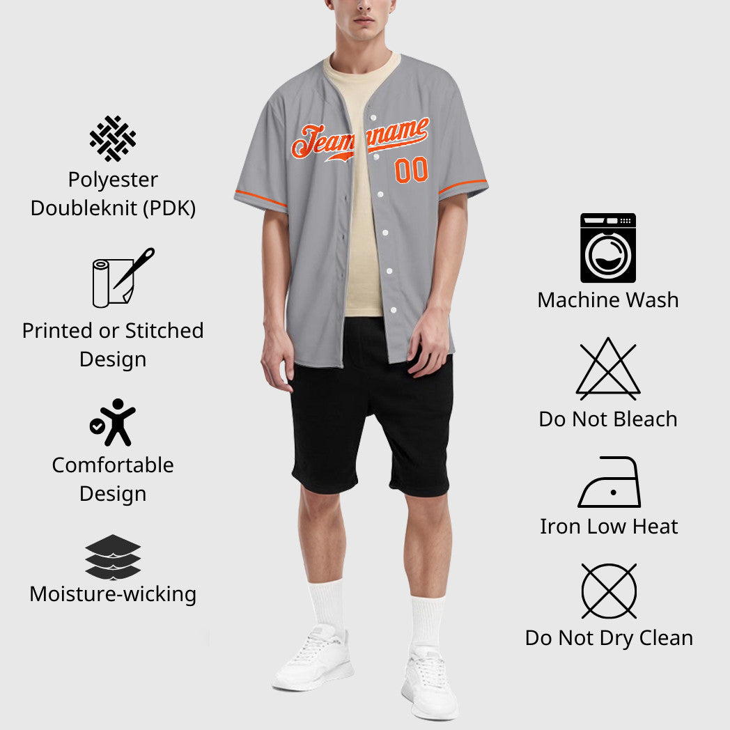 Custom Gray White Orange Baseball Jersey