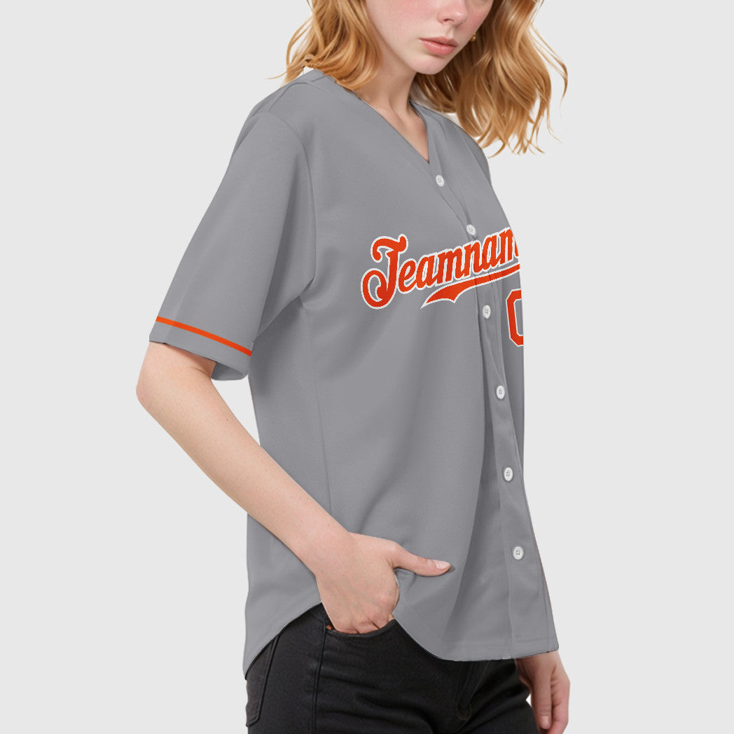 Custom Gray White Orange Baseball Jersey