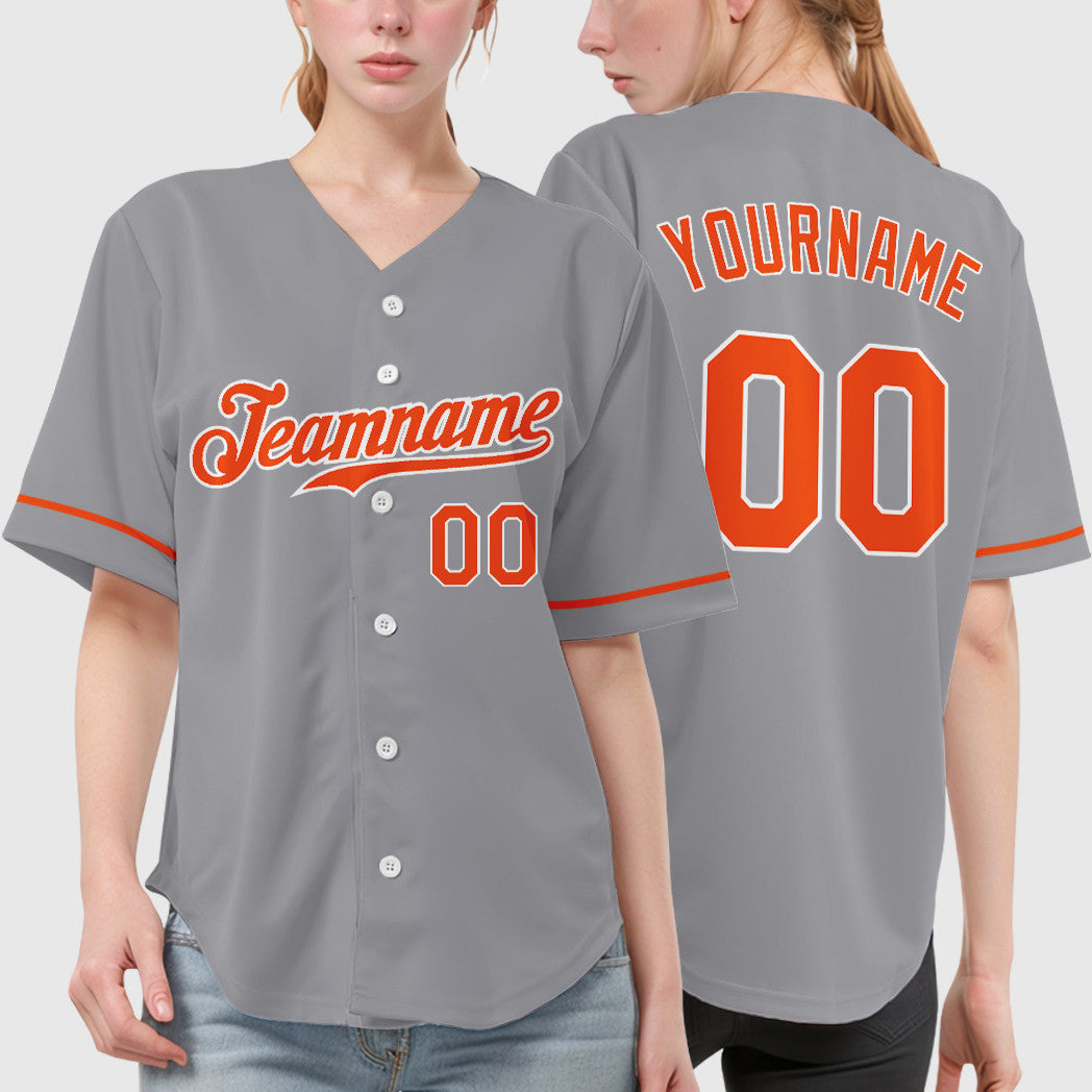 Custom Gray White Orange Baseball Jersey