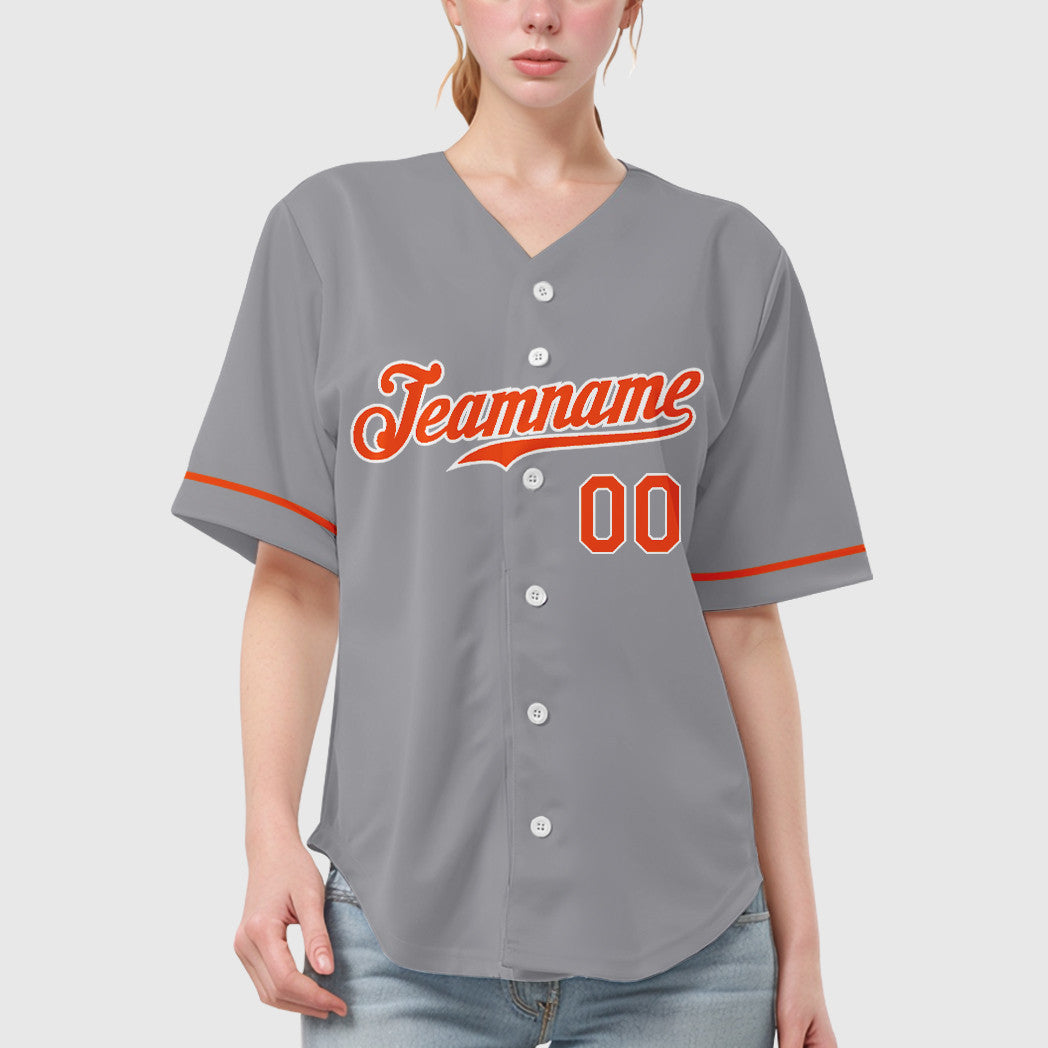 Custom Gray White Orange Baseball Jersey