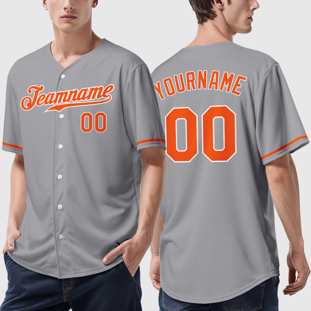 Custom Gray White Orange Baseball Jersey