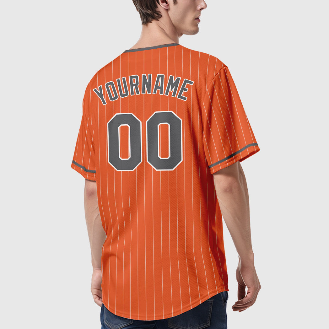 Custom Orange White Steel Gray Pinstripe Baseball Jersey