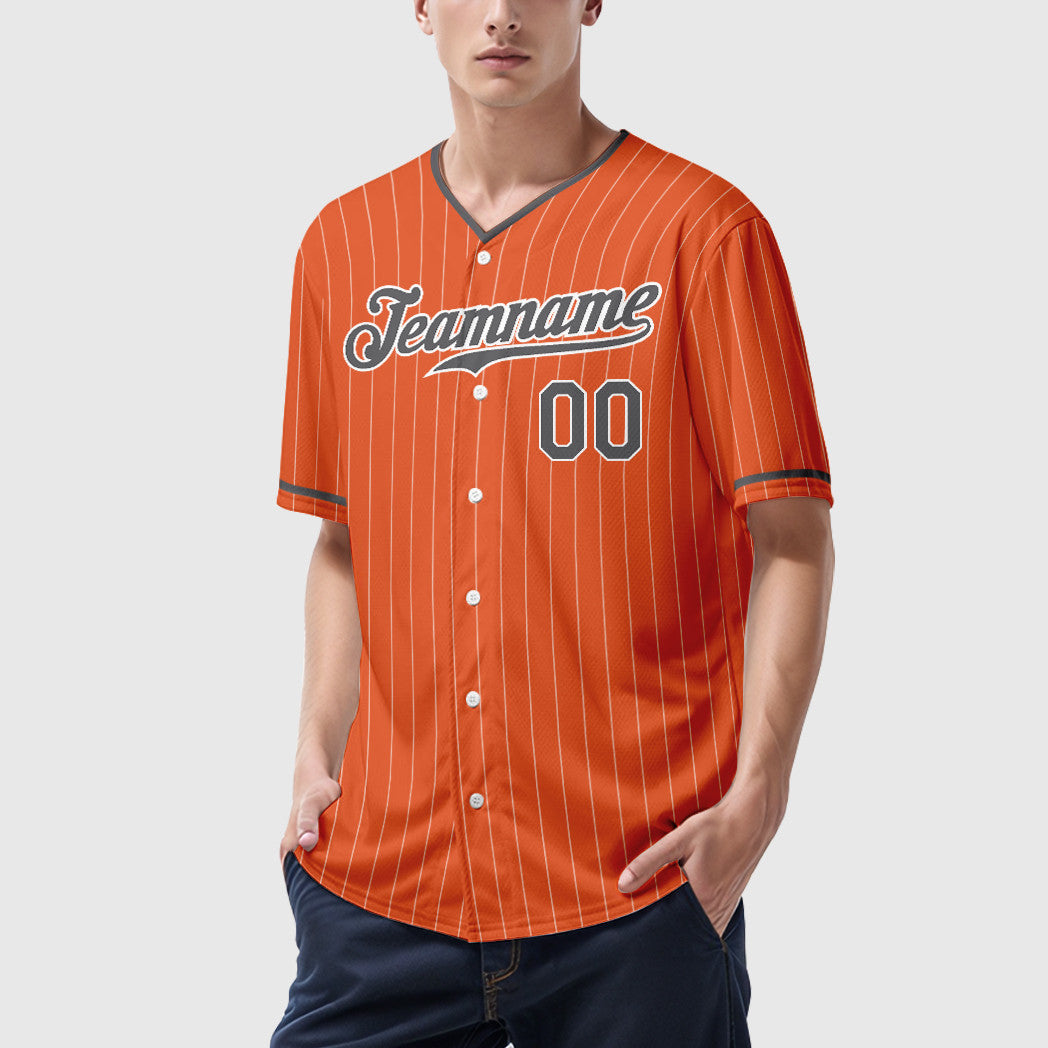 Custom Orange White Steel Gray Pinstripe Baseball Jersey