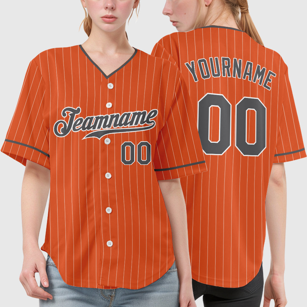 Custom Orange White Steel Gray Pinstripe Baseball Jersey
