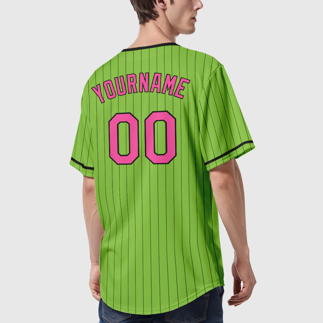 Custom Neon Green Black Pink-Black Pinstripe Baseball Jersey
