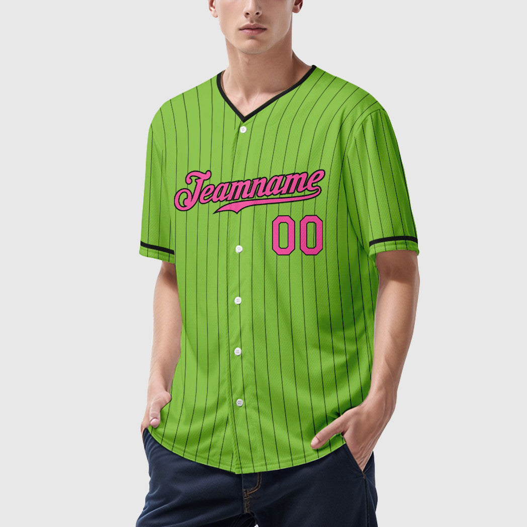 Custom Neon Green Black Pink-Black Pinstripe Baseball Jersey