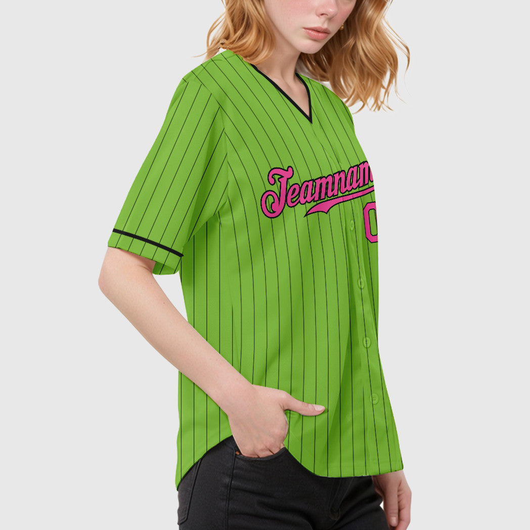 Custom Neon Green Black Pink-Black Pinstripe Baseball Jersey