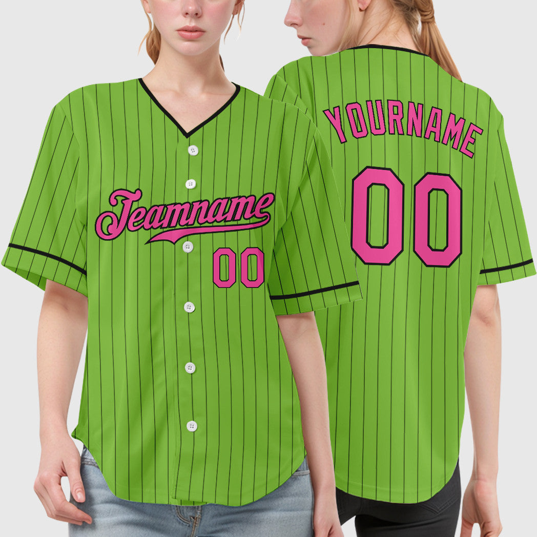 Custom Neon Green Black Pink-Black Pinstripe Baseball Jersey