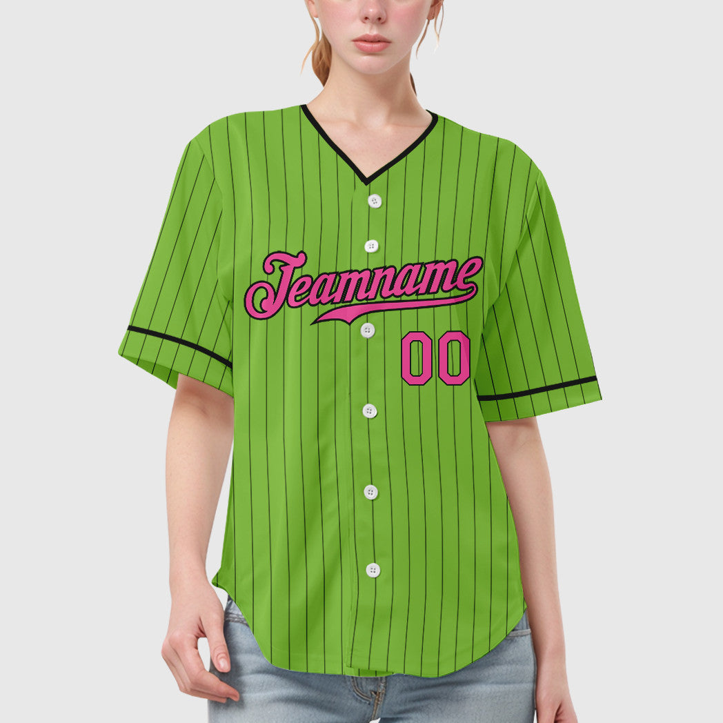 Custom Neon Green Black Pink-Black Pinstripe Baseball Jersey
