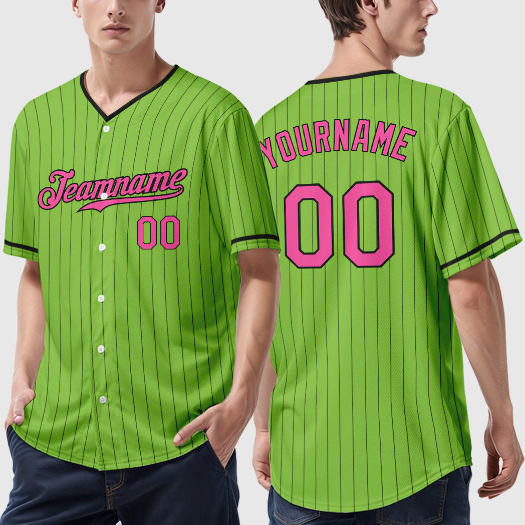 Custom Neon Green Black Pink-Black Pinstripe Baseball Jersey