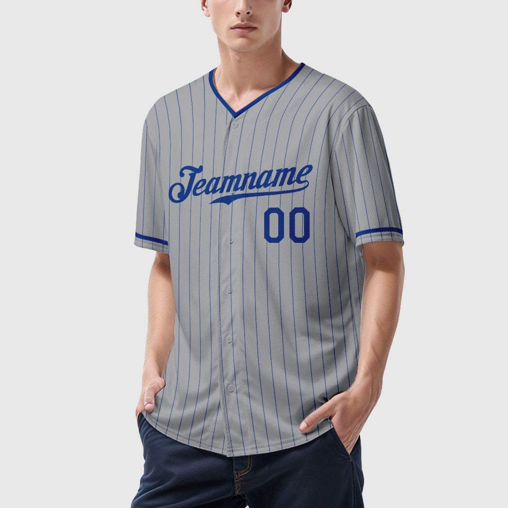 Custom Gray Royal Royal-Red Pinstripe Baseball Jersey