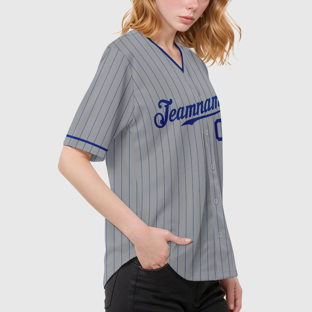 Custom Gray Royal Royal-Red Pinstripe Baseball Jersey