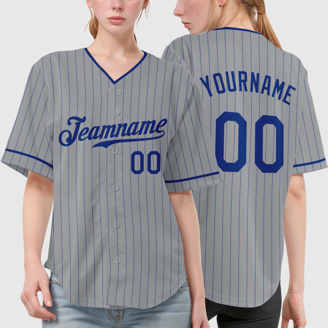 Custom Gray Royal Royal-Red Pinstripe Baseball Jersey