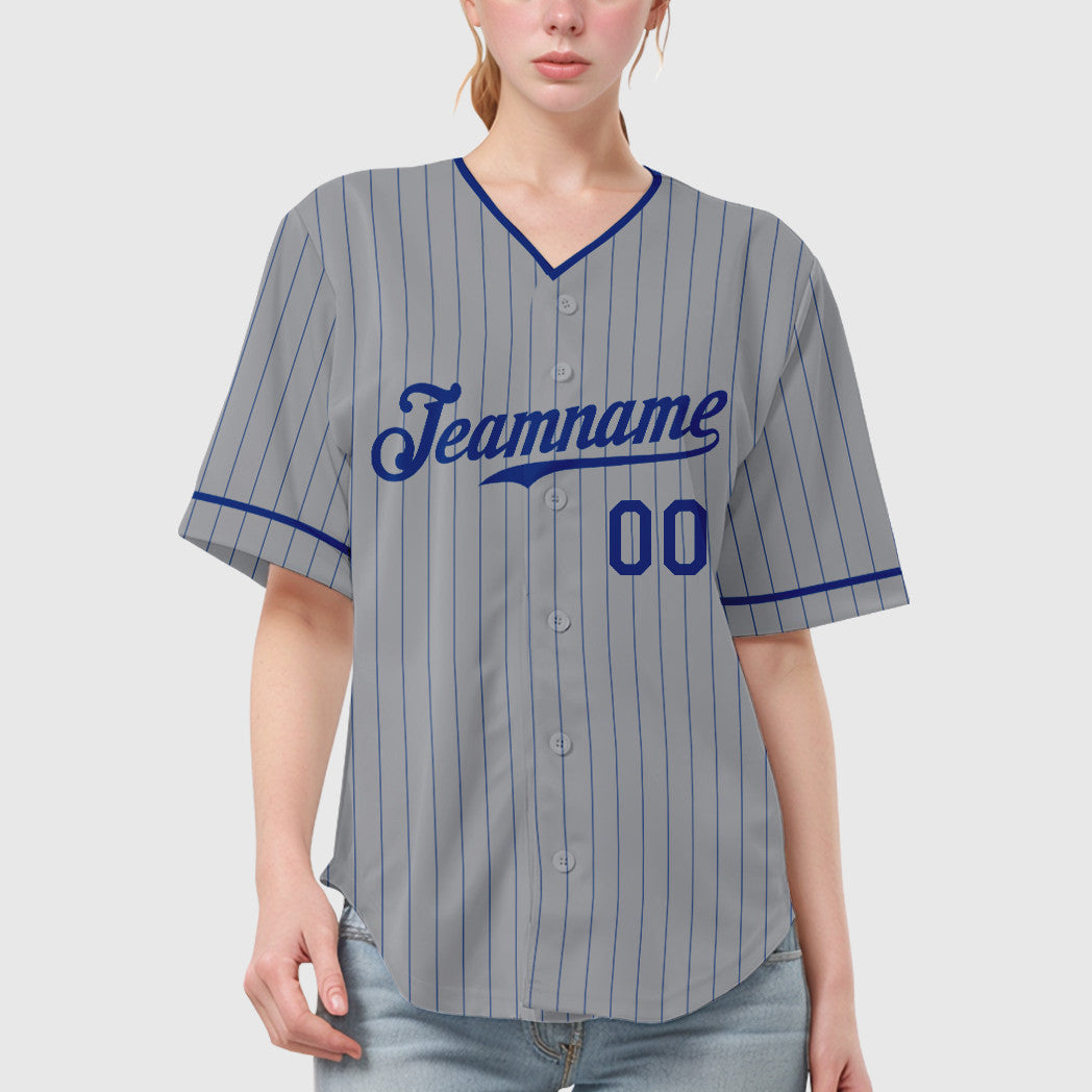 Custom Gray Royal Royal-Red Pinstripe Baseball Jersey
