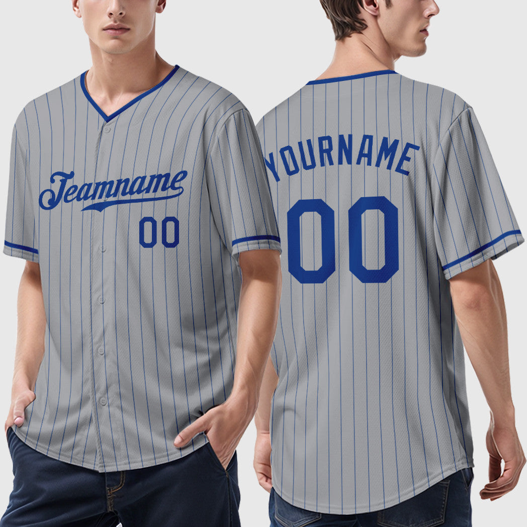 Custom Gray Royal Royal-Red Pinstripe Baseball Jersey