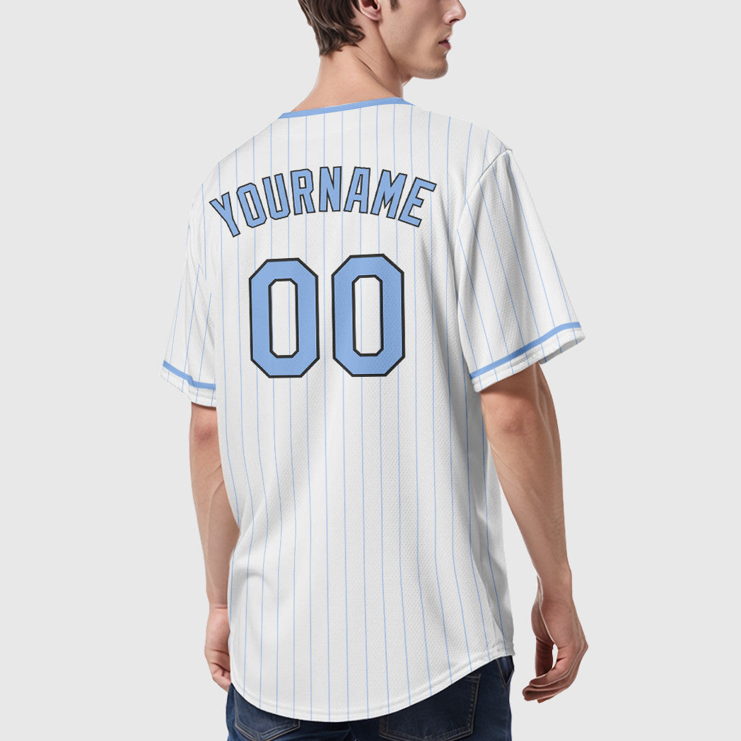 Custom White Light Blue Steel Gray Pinstripe Baseball Jersey
